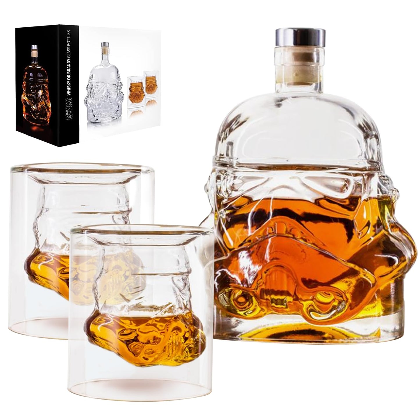 Tfwadmx 750ml Transparent Creative Whisky Decanter, Whiskey Carafe, Set with 2 Wine Glasses (5oz), Whiskey Glasses for Wine Scotch Bourbon, Scotch, Vodka, Christmas Gift for Men Women