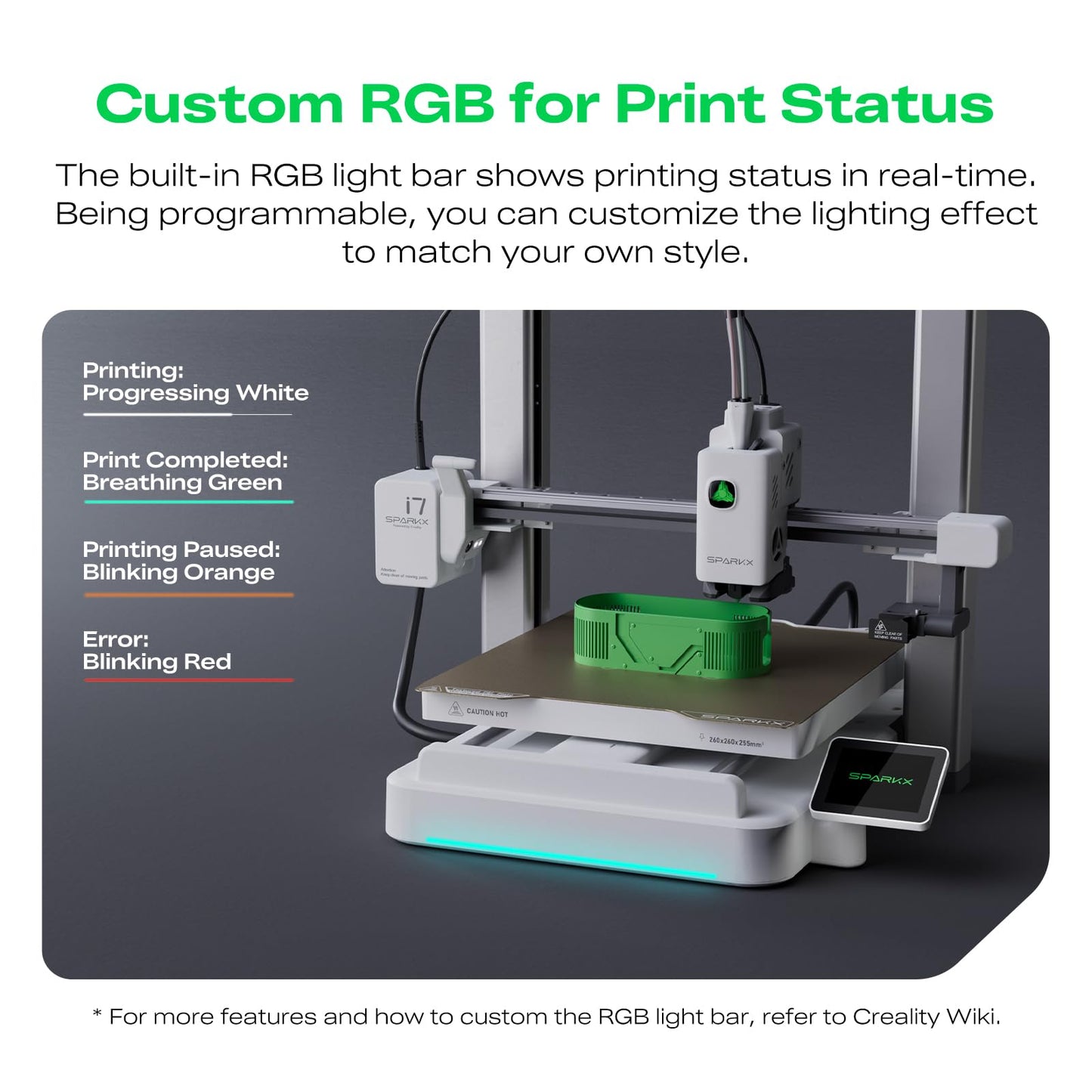 Creality SPARKX I7 Combo 3D Printer, Multi Color with CFS Lite AI Photo to 3D Printing 500mm/s High Speed Auto-Leveling RGB Light 95% Pre-Assemble Essential Parts Low Noise 10.24×10.24×10 inch