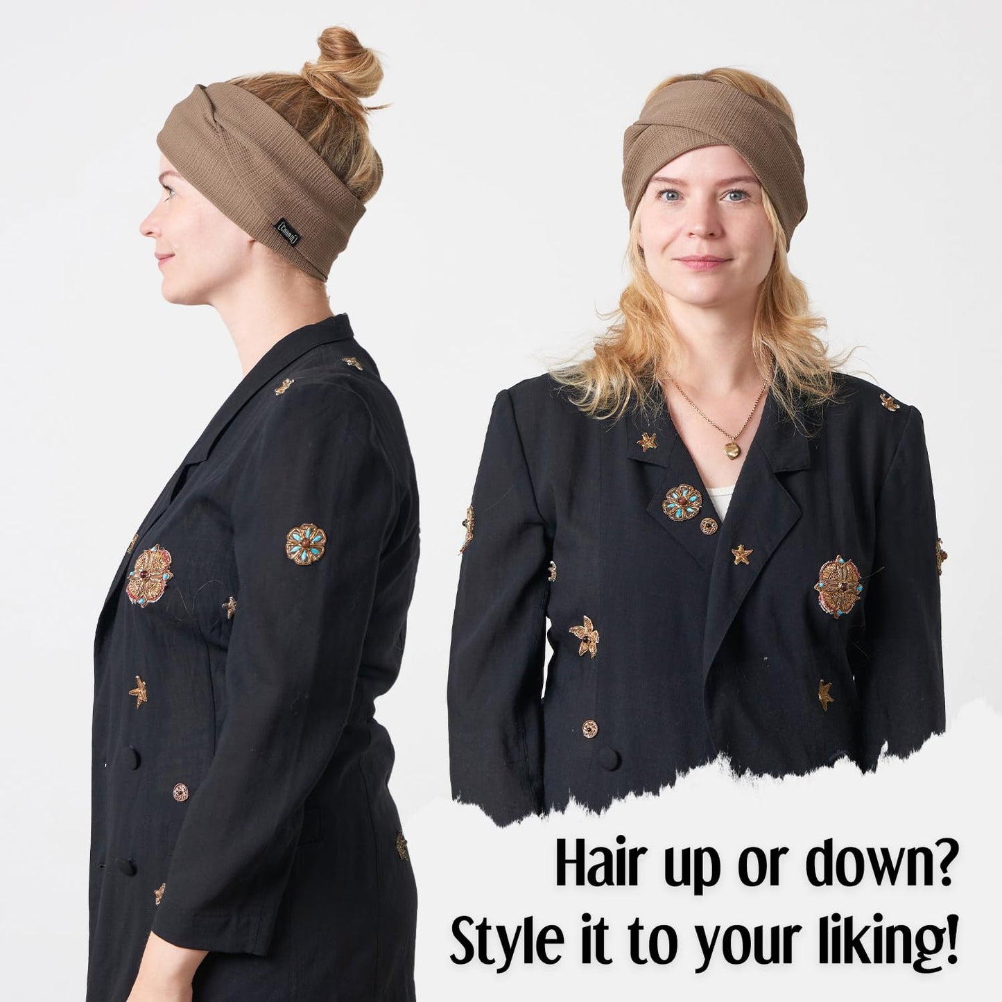 Headbands for Women Mens Head Wrap - Thick Boho Criss Cross Knitted Headband Sports Band Sweat-Wicking Waffle Line Brown