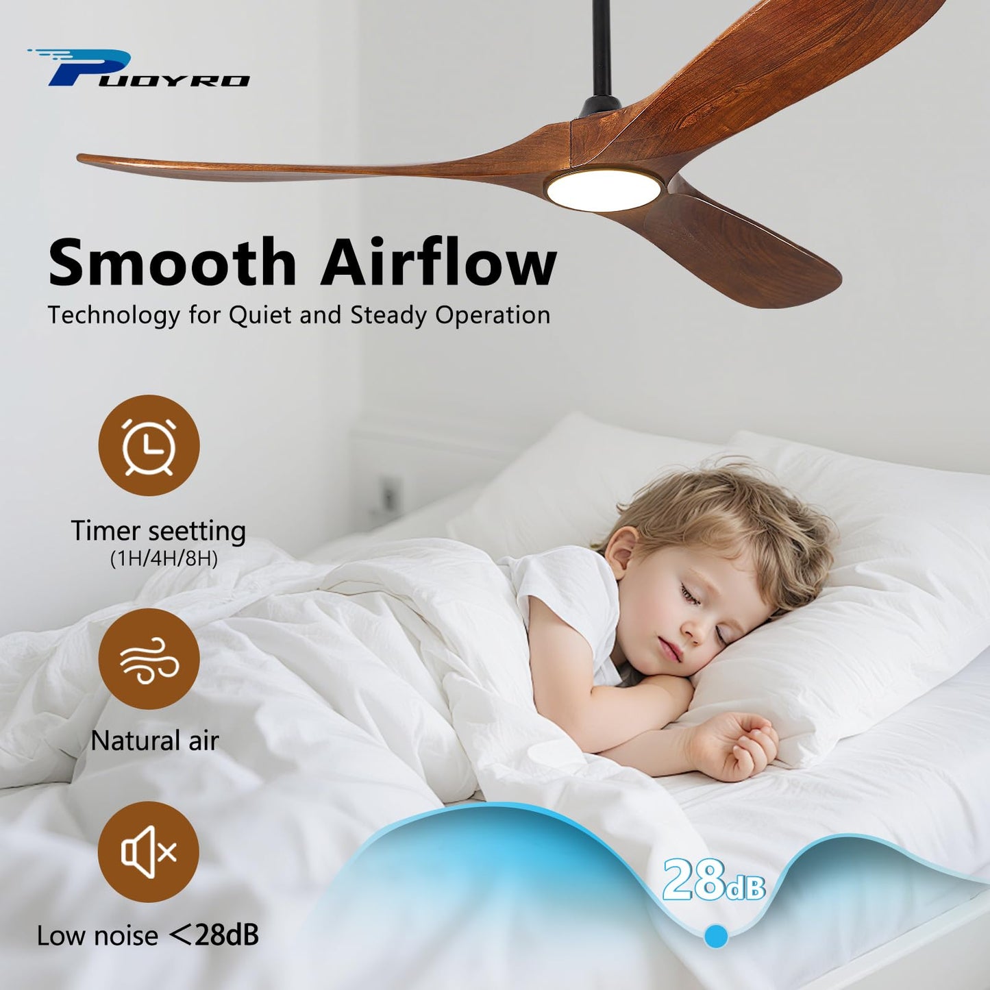 72" Ceiling Fan with Light and Remote, 6-Speed Dimmable Outdoor Ceiling Fan, High CFM Quiet 3 Blade Wood Ceiling Fan, Puoyro Modern Propeller Ceiling Fan for Outdoor Indoor Living Patio Porch (Walnut)