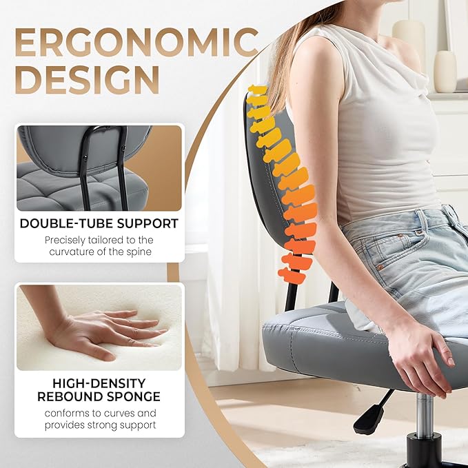 Cross Legged Office Chair, Ergonomic Criss Cross Desk Chair ADHD Meditation Yoga Kneeling Chair with Brake Wheels, Home Office Desk Chair with Adjustable Height, Lumbar Support (Grey)