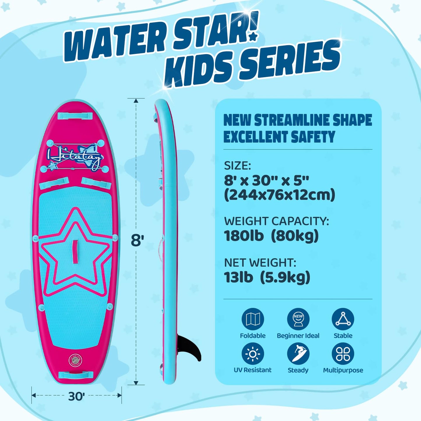 Kids Paddle Board with Inflatable SUP Accessories, Durable, Lightweight, Wide Stable Design, Non-Slip Comfort Deck, Child Stand Up Paddle Board for Kids & Youth