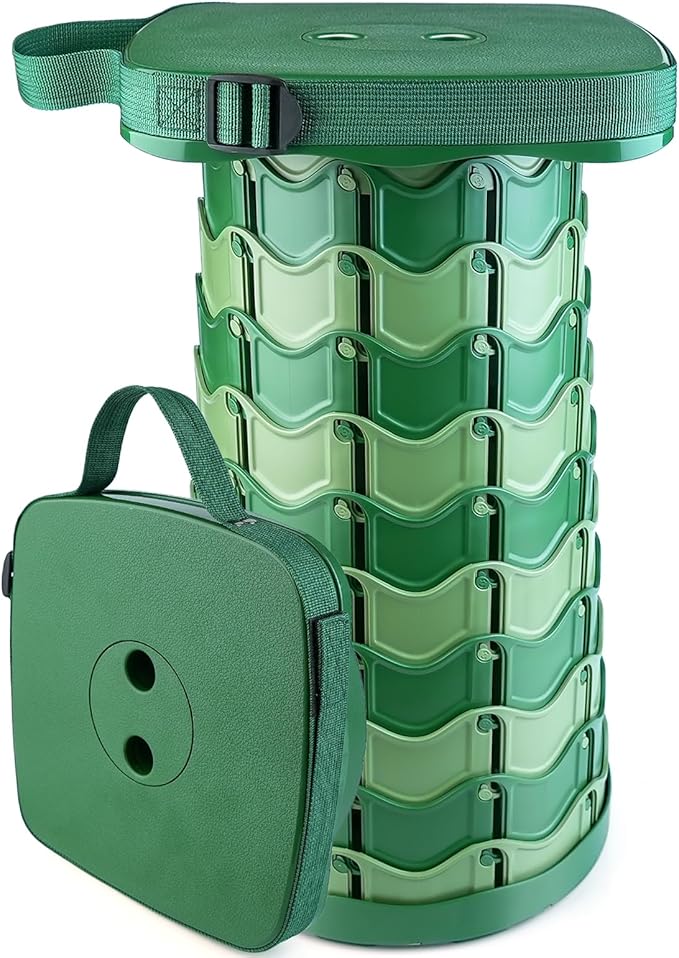 Outward Gear Upgraded Folding Stool Large Square Surface 550lbs Load Capacity Heavy Duty Collapsible Portable Telescopic Stool for Camping Travel Hiking (Camouflage)