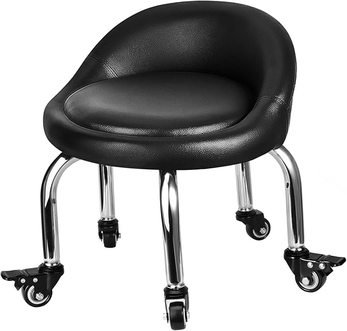 FLOLXNB Low Stool with Back, Low Height Rolling Chair, Low Stool with Wheels for Garage Shop Home Office,L
