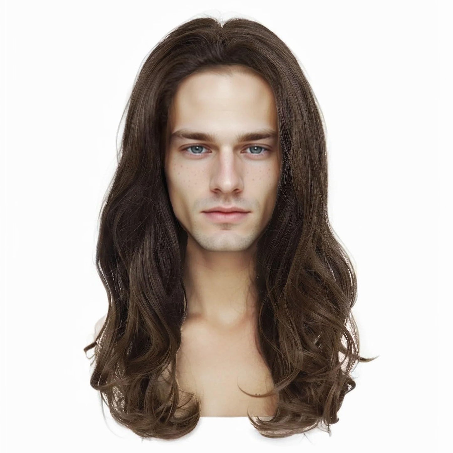 GNIMEGIL Sophisticated Long Wavy Cosplay Wig for Men in Rich Brown Natural Curly Wig Gentleman Halloween Costume Roleplay Wigs B