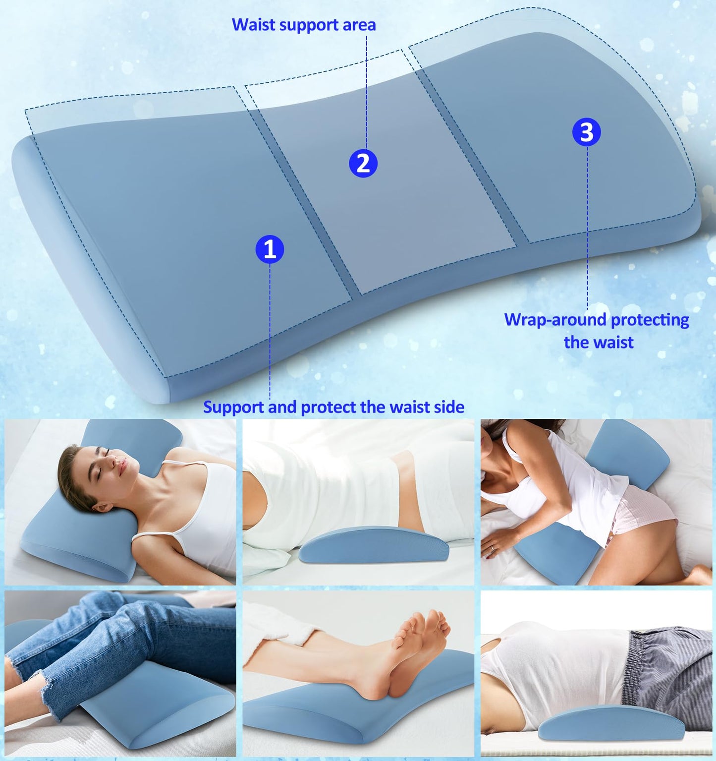 Lumbar Support Pillow for Bed Relief Back Pain: Lower Back Pillow for Sleeping - Memory Foam Waist Pillow - Cooling Back Bolster Pillow for Side, Back&Stomach Sleepers - Bed Rest Pillow for Car, Sofa