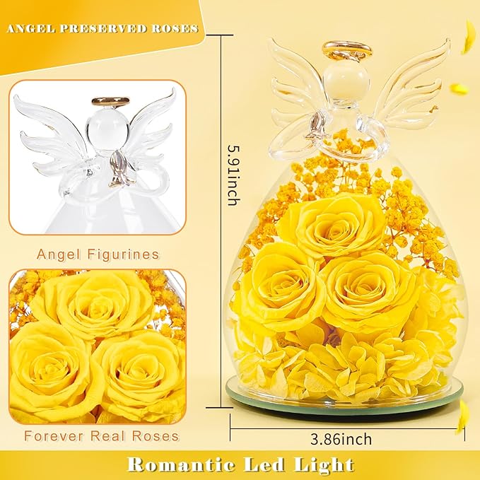 Beferr Valentines Day Rose Gifts for Her Women Mom Gifts for Birthday, Fresh Flowers for Delivery Forever Preserved Rose in Glass Angel Figurine, for Grandma Wife Daughter Girlfriend