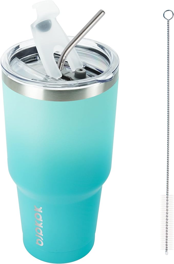 BJPKPK 30oz Stainless Steel Tumbler Color Block Insulated Tumblers Cup with Lid and Straw, Double Walled Travel Coffee Mu...
