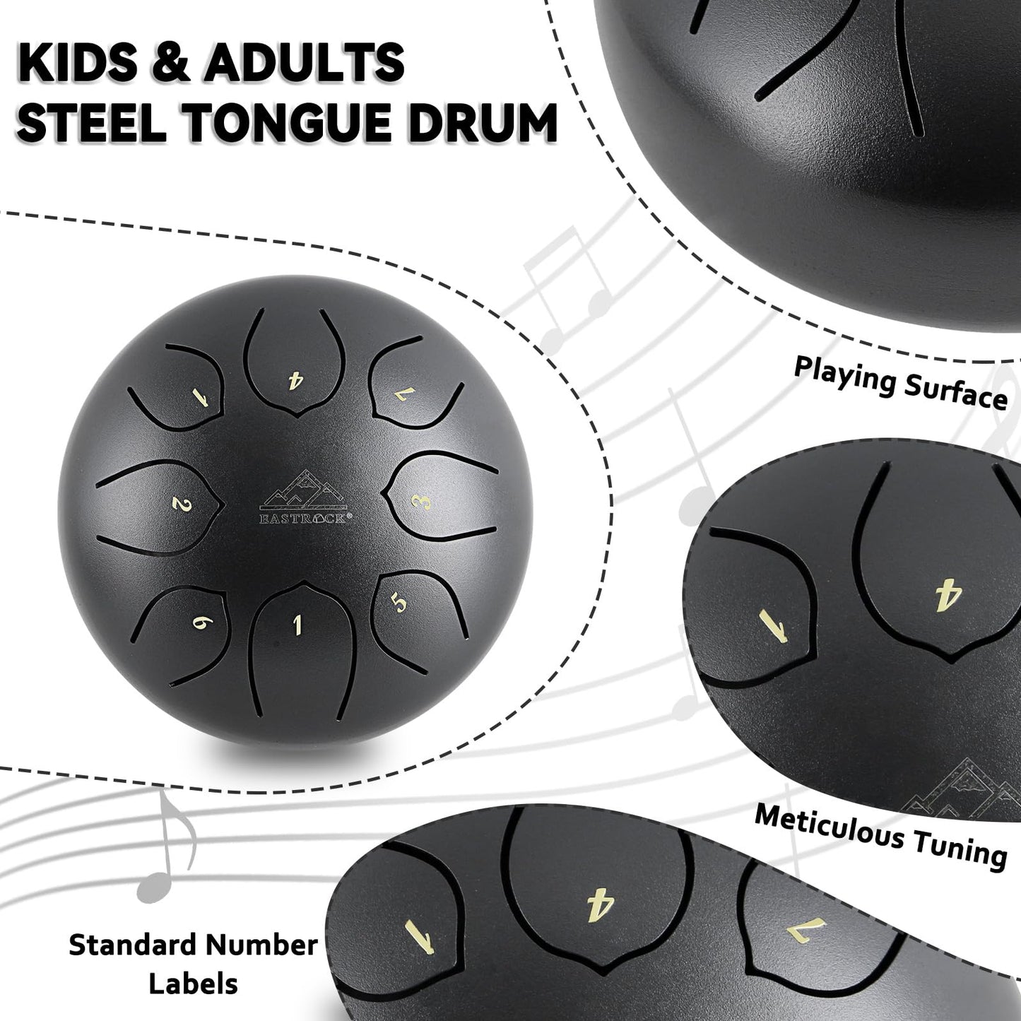 Eastrock Steel Tongue Drum For Kids 6 Inches 8 Notes Percussion Instrument Handpan Drum C Key With Travel Bag,For Meditation Ent