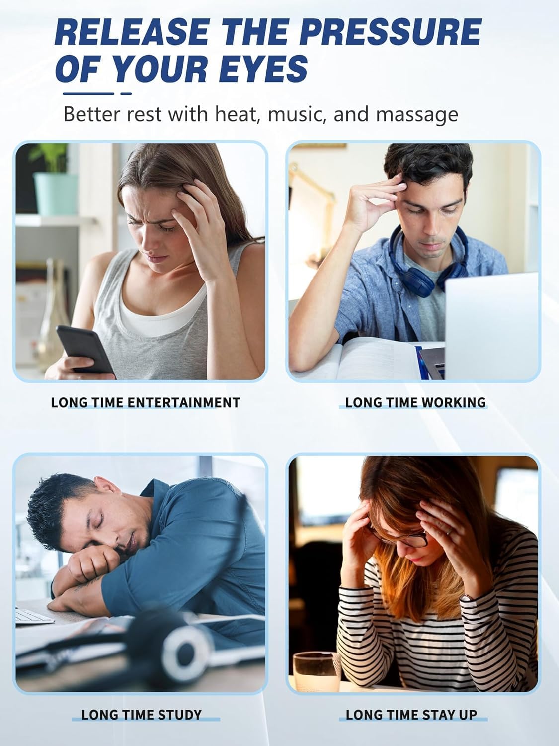 Eye Massager with Heat, Birthday Gifts for Mom Dad Her Him, Heated Eye Massager for Migraines with Compression and Bluetooth, Reduce Eyes Strain, Dark Circles and Improve Sleep