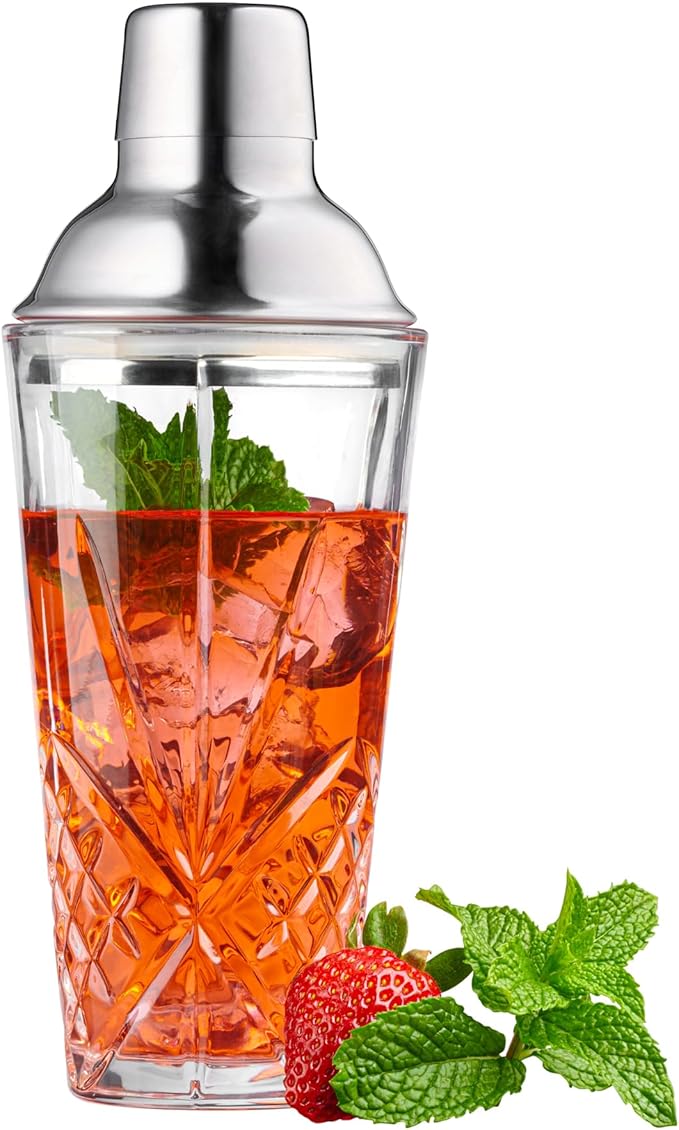 Glass Cocktail Shaker, Martini Shaker with Stainless Steel Lid & Strainer, Bartender Professional Bar Mixing Glass Pitcher...