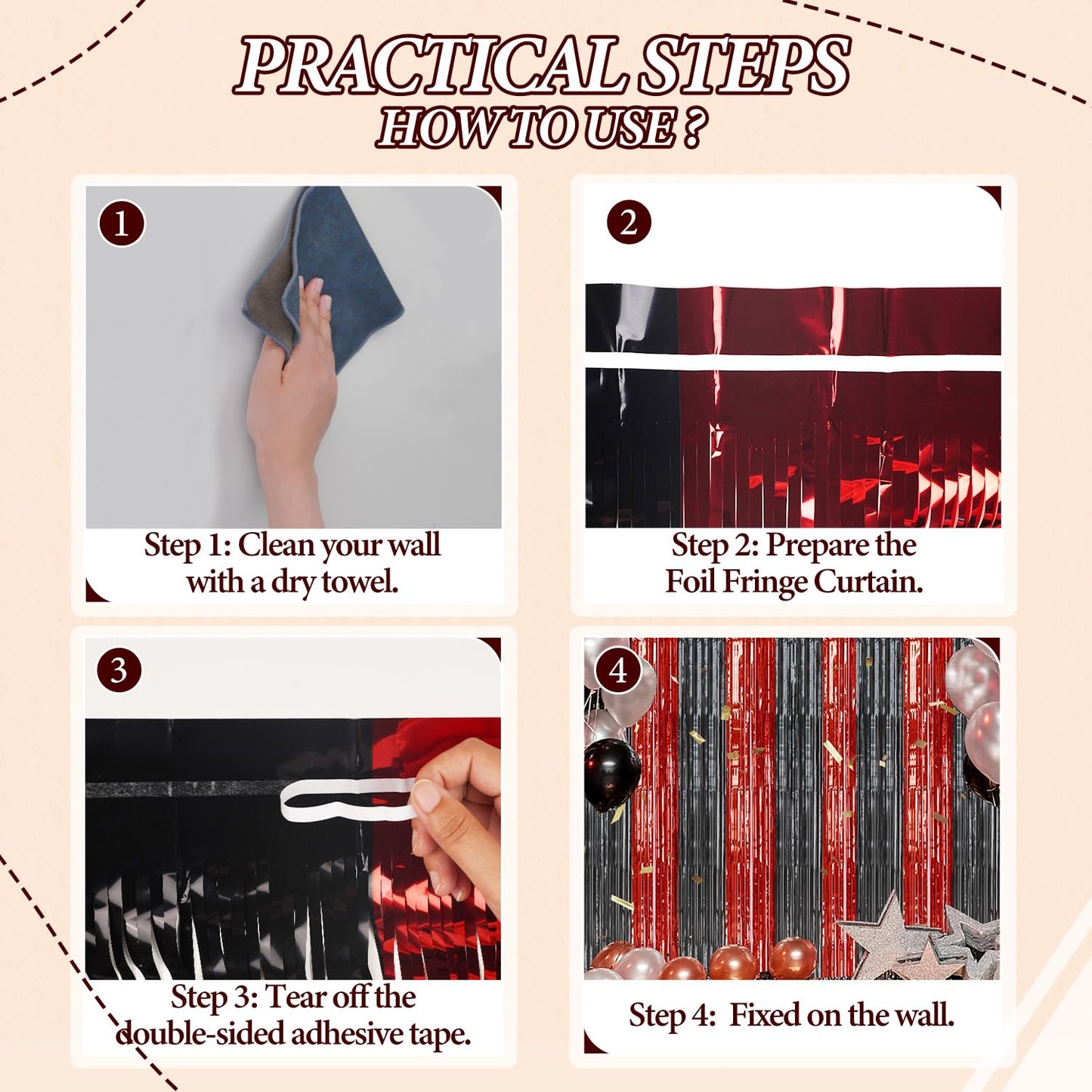 DECOCKRAT 2 Pack Foil Fringe Backdrop - Red&Black Shiny Tinsel Curtains for Party Decoration/Photo Booth Props - 3.3x6.6 FT Metallic Foil Backdrop for Birthday, Wedding, Graduation, Christmas.
