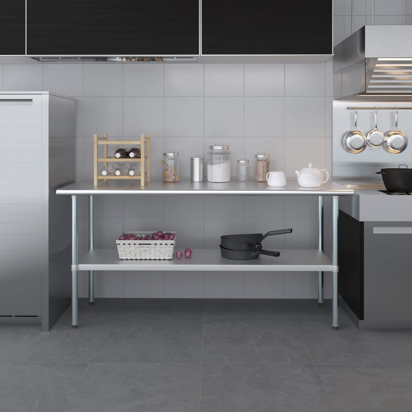 AmGood 24 in. x 72 in. Stainless Steel Work Table | Metal Kitchen Food Prep Table | NSF