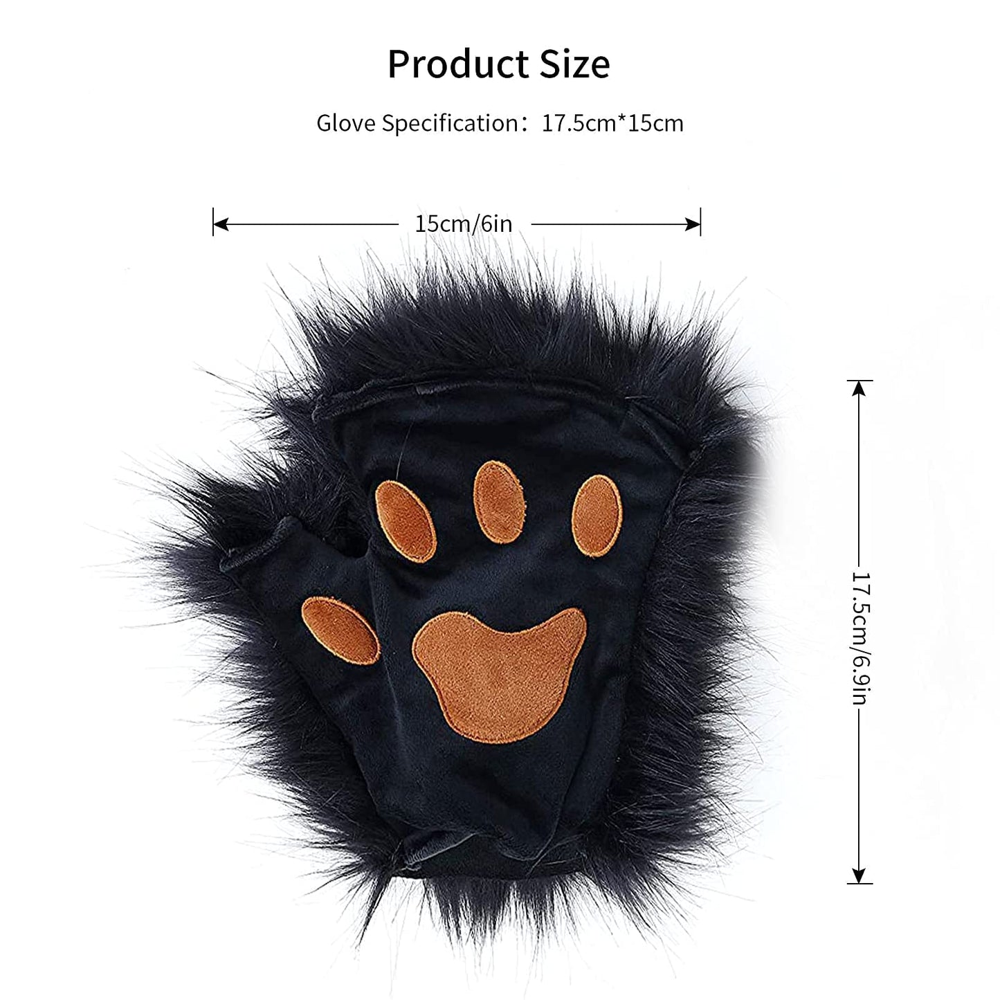 HAOAN Wolf Fox Tail Clip Ears and Gloves Set Halloween Christmas Fancy Party Costume Toys Gift for Women and Man Gray