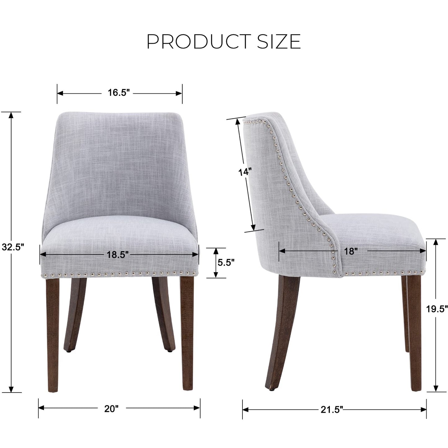 LZAREAL Linen Dining Chairs Set of 2 Upholstered Accent Chair with Nailhead Trim & Solid Wood Legs, Mid Century Modern Side Chair for Kitchen/Dining/Living/Bedroom, Linen Grey