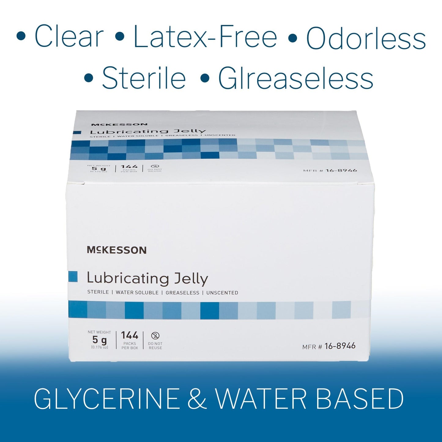 McKesson Lubricating Jelly, 5 g [144 Count] Water Based Non-Sticky Lube, Water Soluble Lubricant Gel - for Surgical, Medical, Personal – Sterile Individual Packets