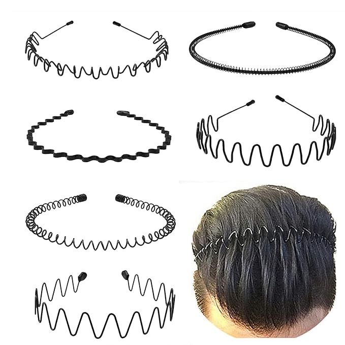 KELUBATU Metal Headbands for Men Fashion Headband for Women, Unisex Wavy Hair Bands Outdoor Sports Head Bands Simple Elast...