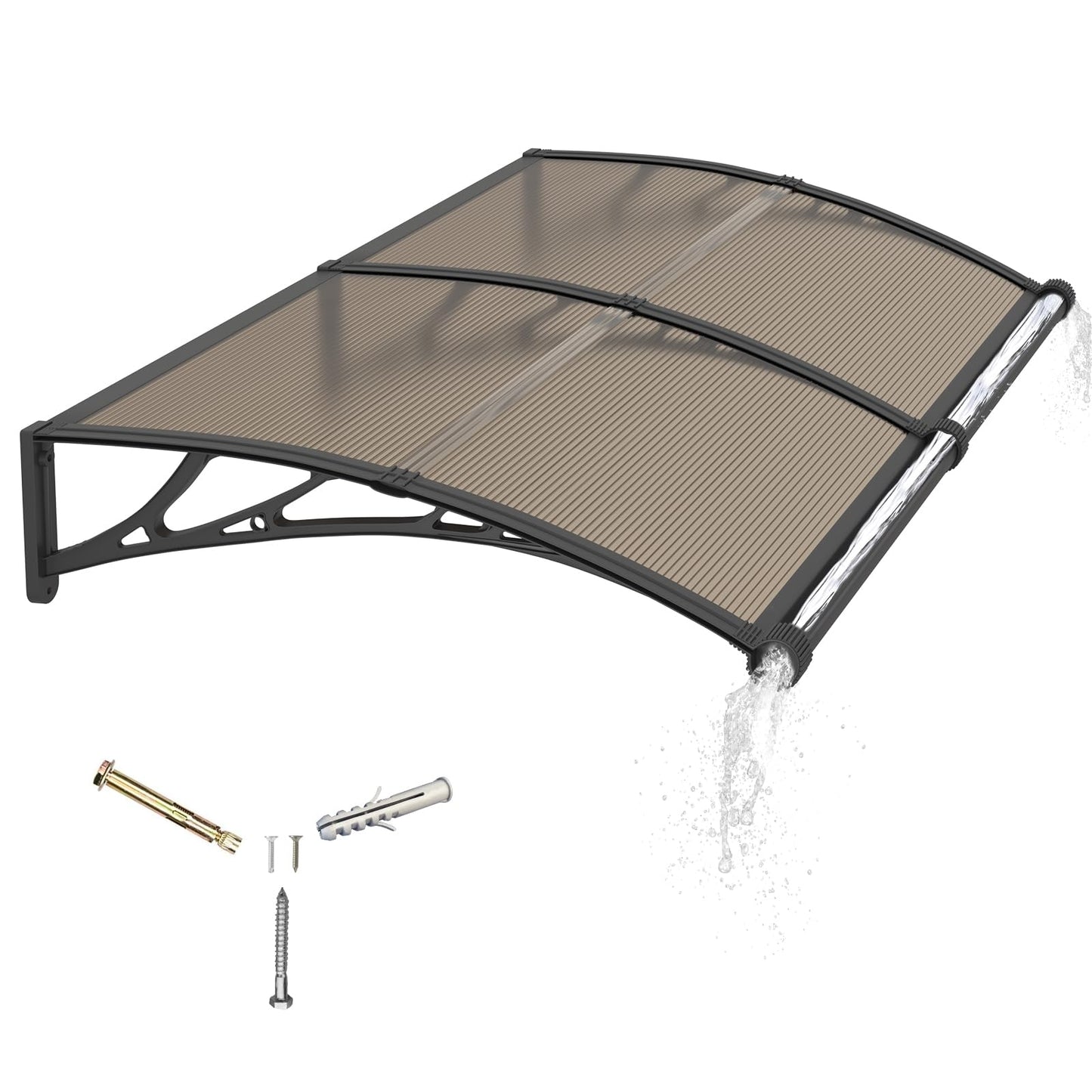 GGNEBAI Awning for Door Entrance 32x80 Inches,Awnings for Doors with Separate Drainage,Front Door Awning Exterior,Polycarbonate UV, Rain, and Snow Protection for Porch,Patio,Window,Deck