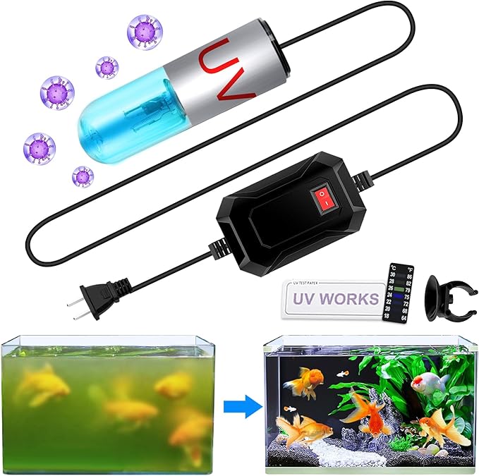 JAHEA Aquarium Clean Light，3 W mini &13W Submersible Light with UV Test Card,Aquarium Water Clean Green Clear Waterproof C...