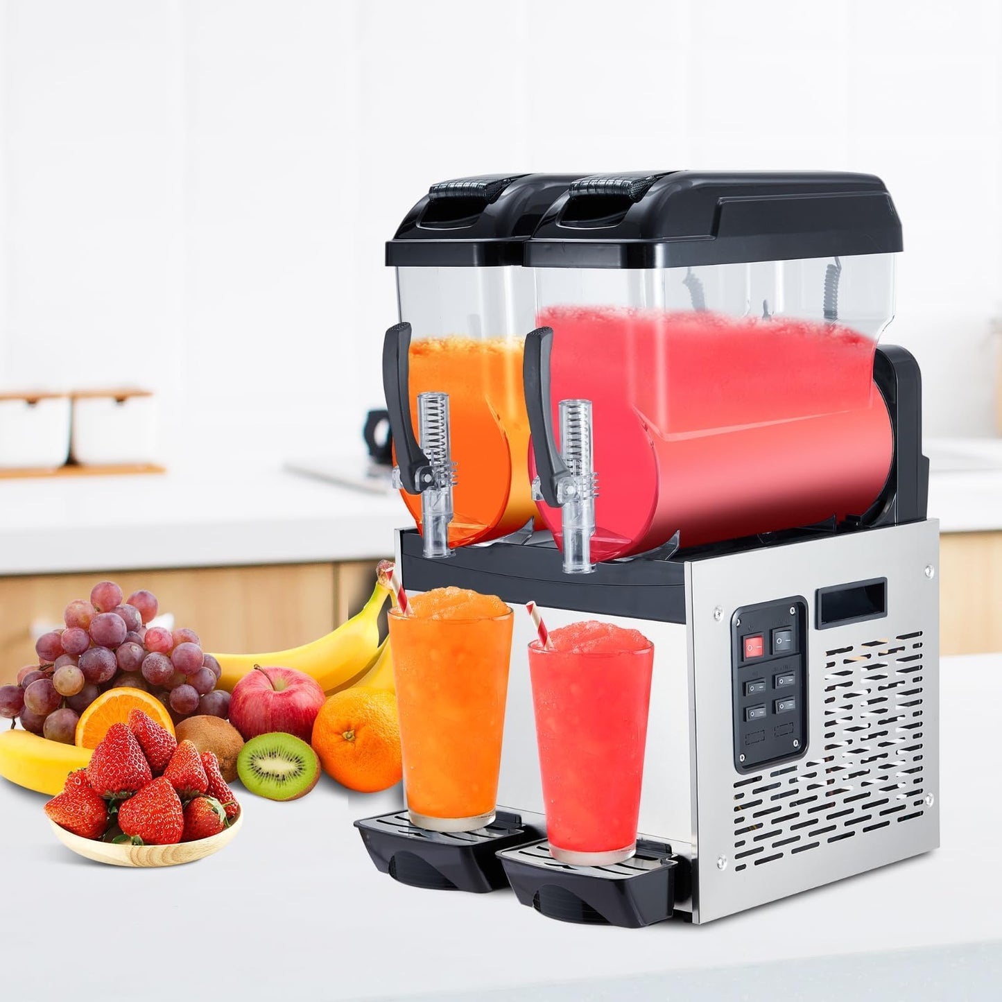 PeacefulHues Commercial Slushy Machine Frozen Drink Machine, Double Tank 12l 700w Stainless Steel, Margarita Wine Slush Smoothies Maker for Restaurant Bar Party