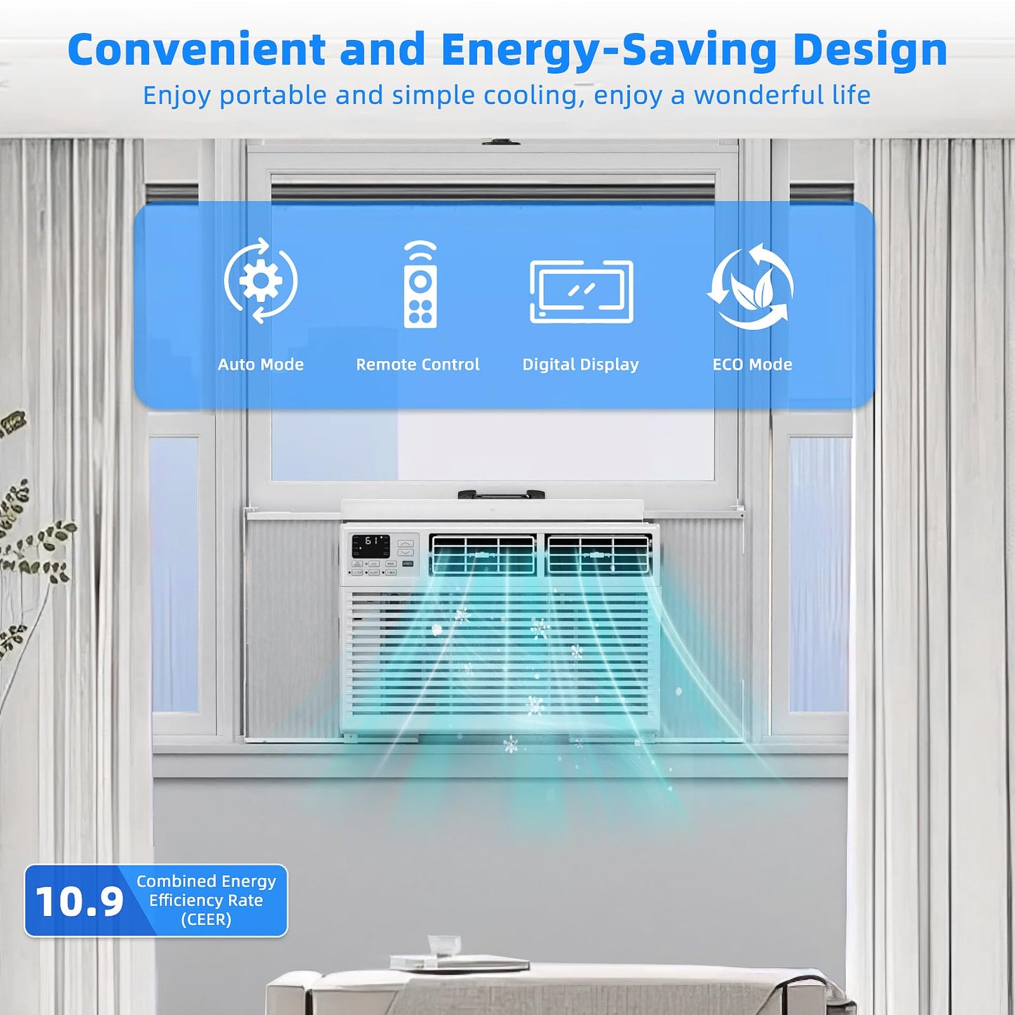 Antarctic Star 8,000 Btu Small Window Air Conditioner Ac Unit Cools Up To 350 Sq.Ft. With 7 Modes, Ultra-Quiet Air Conditioner W