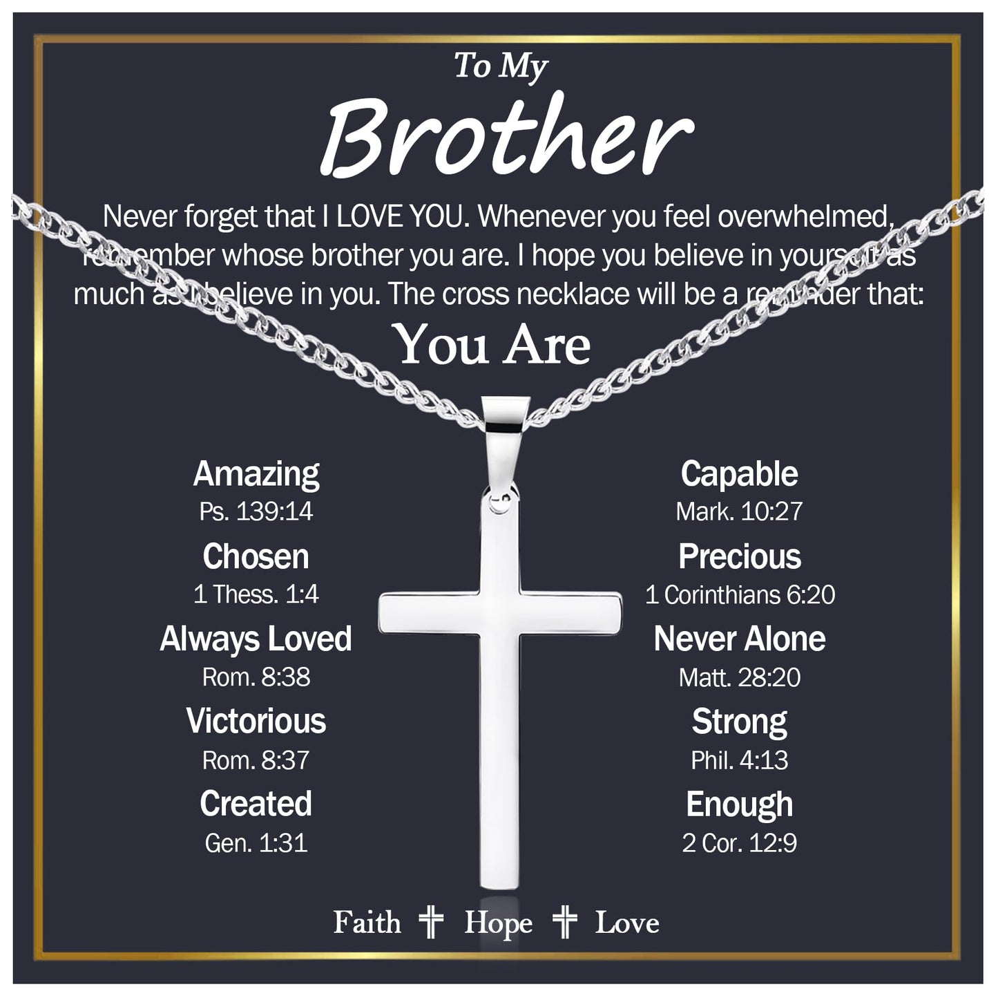 EPIRORA Cross Necklace Gifts for Brother, Stainless Steel Cross Necklace Cuban Chain Pendant Necklace for Men Boys, Birthday Christmas Presents Best To My Brother Gifts