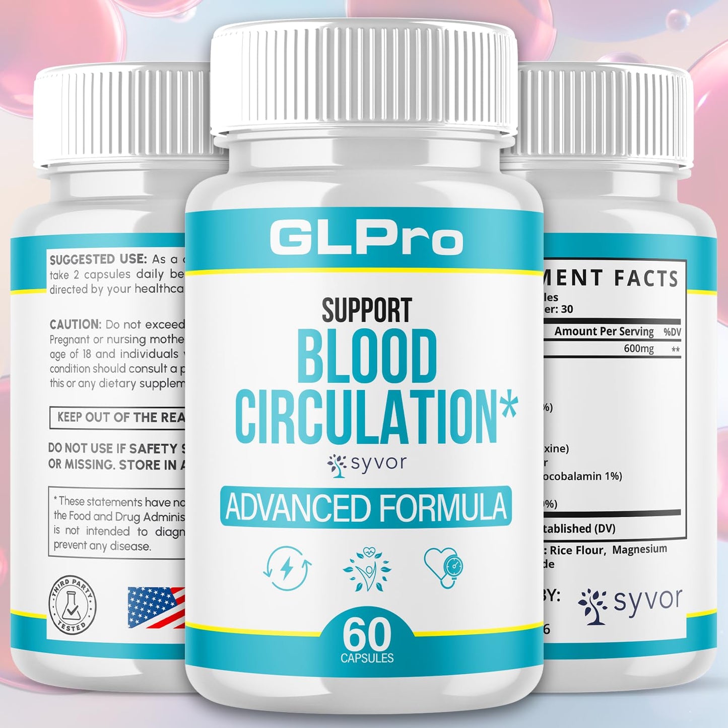 (3 Pack) GLPro Blood Capsules, Official GLPro Blood Health Support Pills with All Natural Ingredients, Advanced Formula Supplement with Maximum Strength Premium Vitamins for Women & Men (180 Capsules)