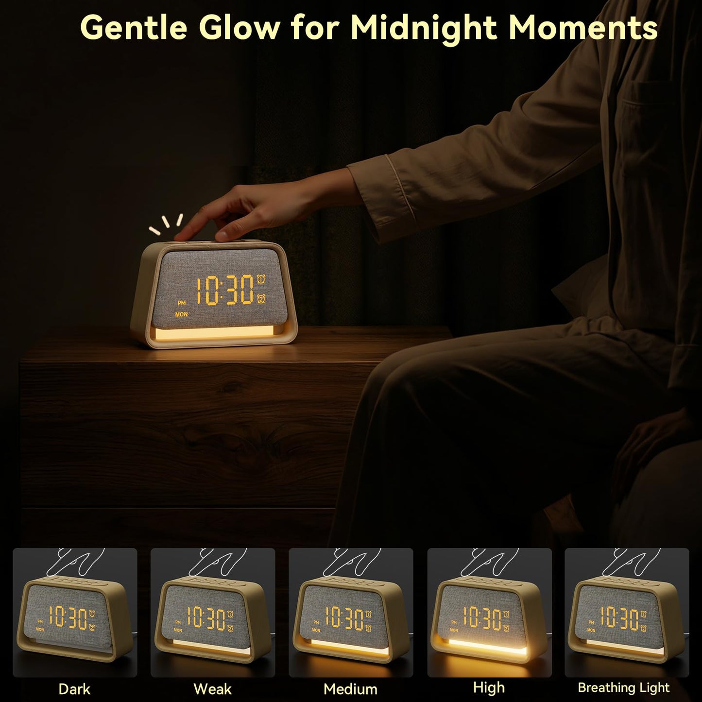 Vivilumens Wooden Alarm Clock White Noise Sound Machine for Sleep 10 Soothing Sounds 10 Natural Sounds for Adults Sleeping Digital Dimmable Night Light Gentle Clock for Bedroom Dual Alarm Ideal Gift