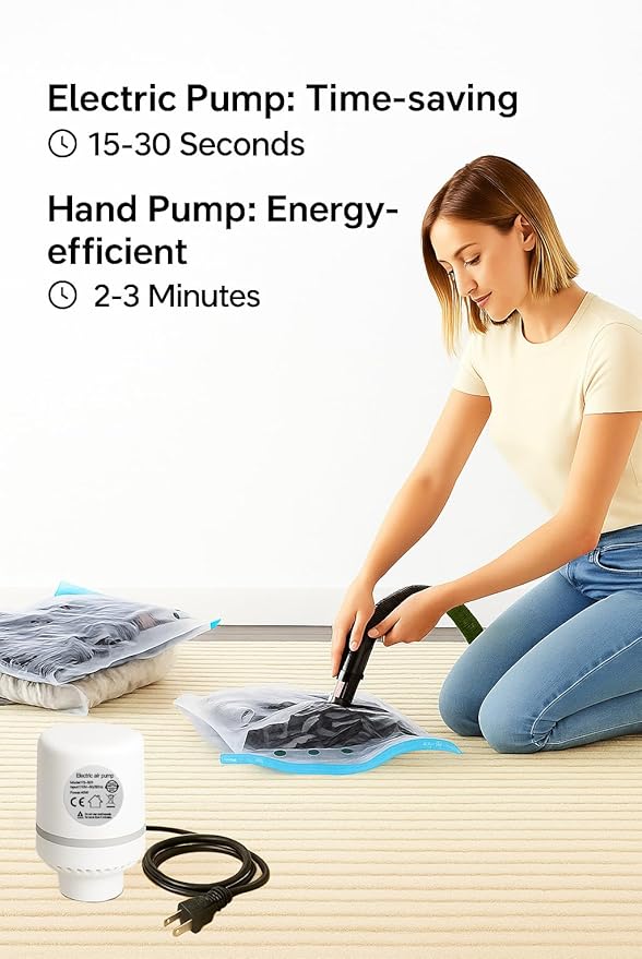 Vacuum Storage Bags for Travel and Home,Space Saver Bags for Clothes,(with Electric Pump and Hand Pump, Large, 8-Pack 60 * 80)