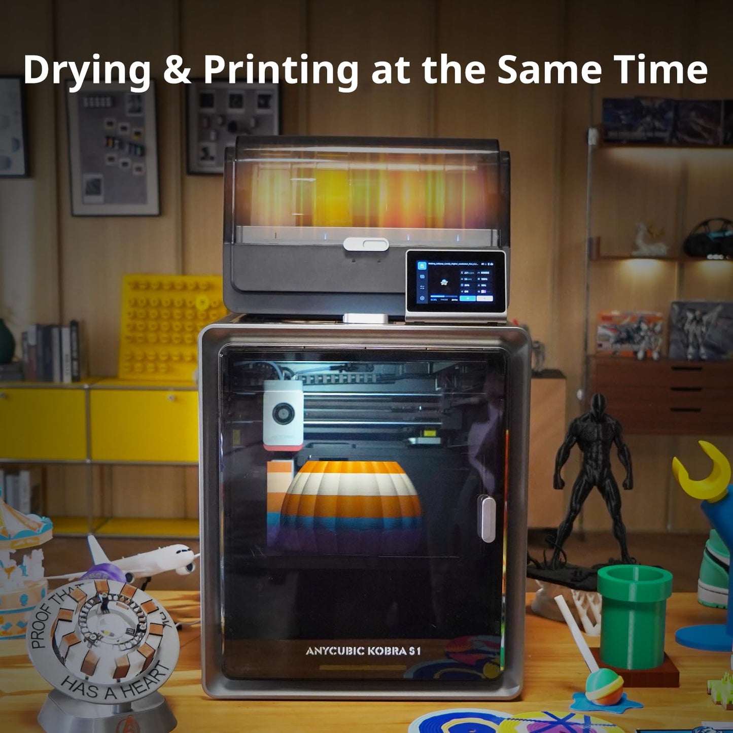 Anycubic Kobra S1 Combo Multicolor 3D Printer with Anycubic ACE PRO, 4 Multicolor, Drying and Printing at the Same Time, 600mm/s Fast Speed with 320℃ Hotend, Built-in Camera 44dB Quiet 250*250*250mm