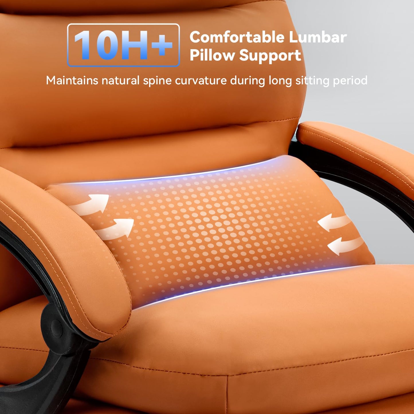 Holiwei Office Chair with Footrest, Big and Tall 400lbs Executive Desk Chair with Thickened Lumbar Support Pillow, High Back PU Leather Reclining Computer Chair, Ergonomic Swivel Task Chair, Brown