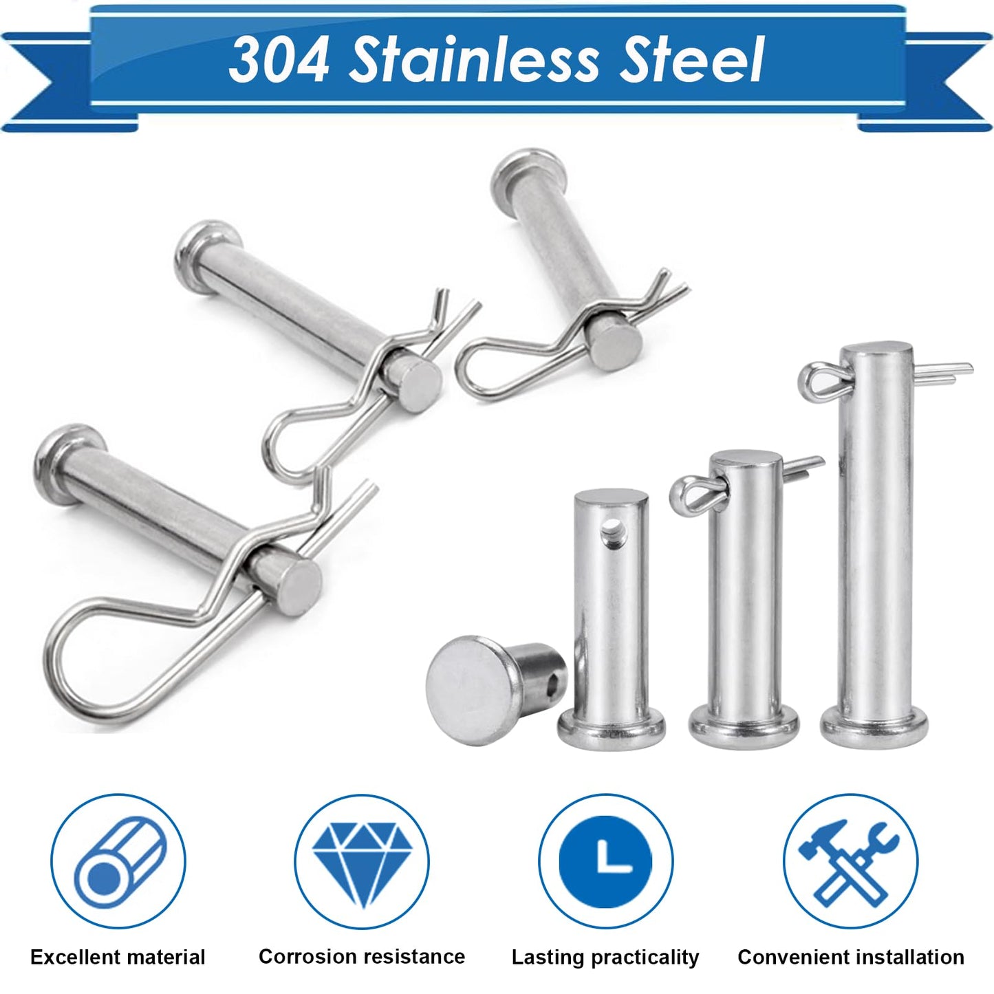 Eoppen Cotter Pin Assortment Kit - 304 Stainless Steel 13 Sizes Cotter Pins & R Clips Cotter Pin Set for Hitch Pin Lock Systems