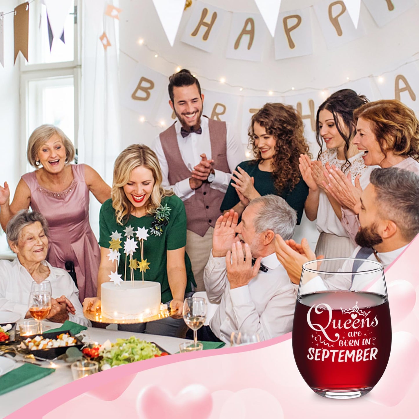Futtumy Birthday Gifts for Women, Queens Are Born in September Wine Glass, Funny September Birthday Gifts for Daughter Mom Her Wife Sister Friend Girlfriend, Virgo Libra Presents for Women, 17oz/500ml