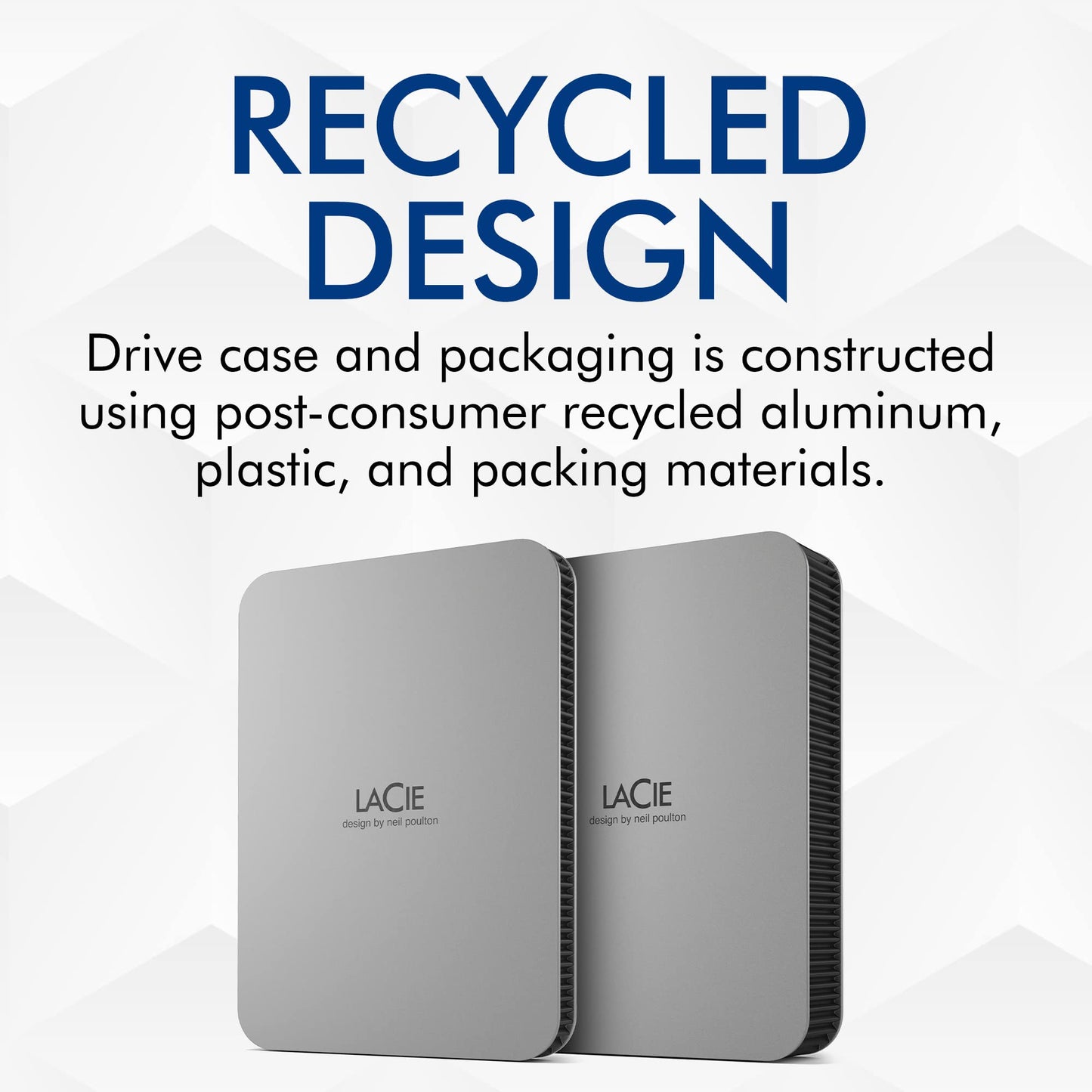 Lacie Mobile Drive, 2Tb, External Hard Drive Portable - Moon Silver, Usb-C 3.2, For Pc And Mac, Post-Consumer Recycled, With Ado