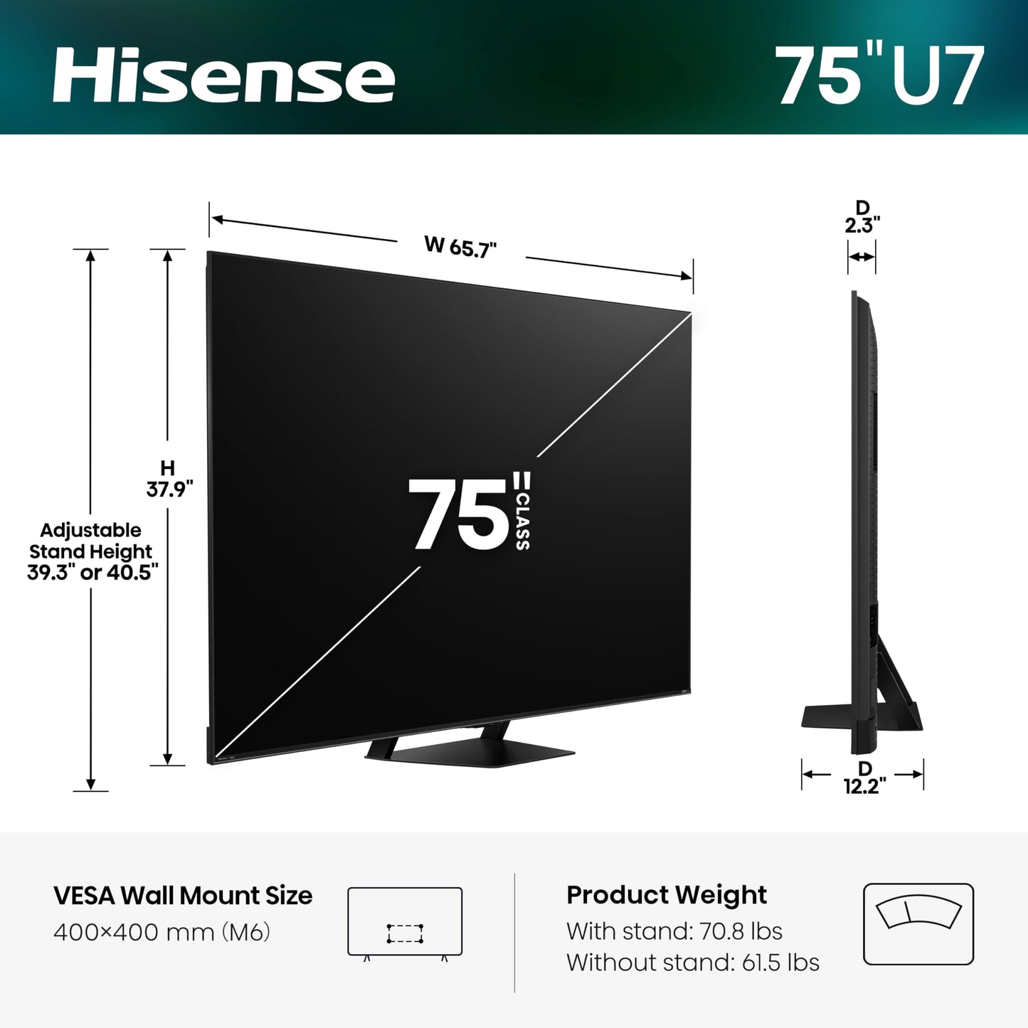 Hisense 75" U7 Mini-LED ULED 4K UHD Best Premium Gaming Smart Fire TV (75U7SF, 2026 New) - Hi-QLED, Native 165Hz, VRR 330, HDR10+, Dolby Vision IQ · Atmos, IMAX Enhanced, Anti-Reflection, 2.1.2 Ch