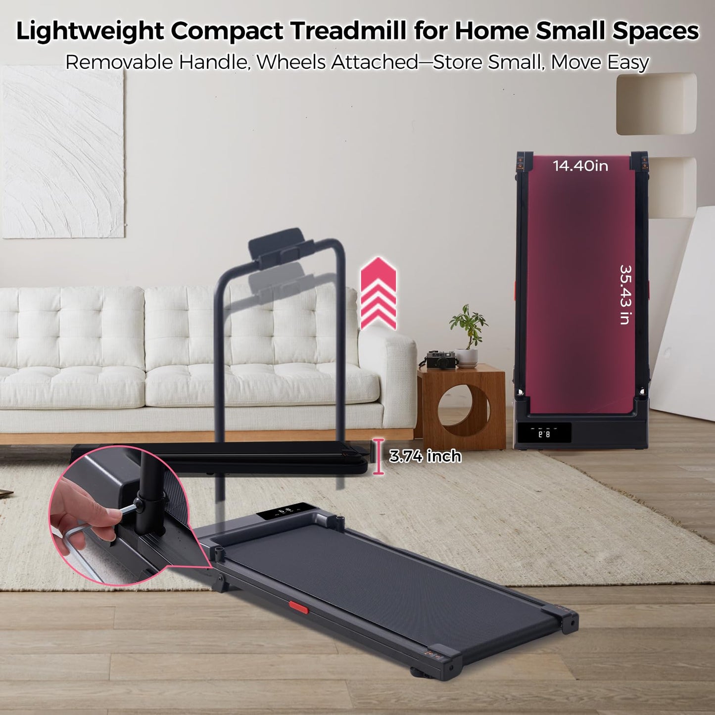 HevGlrm Walking Pad with Handle Bar, 2026 Upgrade Small Walking Pad Treadmill for Home, 3.0HP Portable Under Desk Treadmill with Handles for Home Small, 0.6-7.6MPH, 350LBS