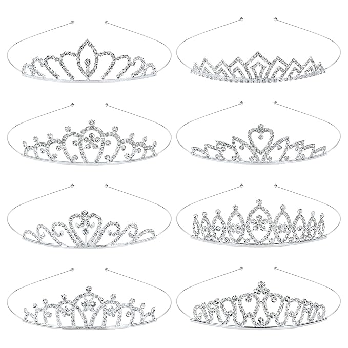 8 Pack Birthday Tiaras, Rhinestone Crystal Princess Crowns, Silver Headbands for Women, Party Dance Homecoming Wedding Bri...