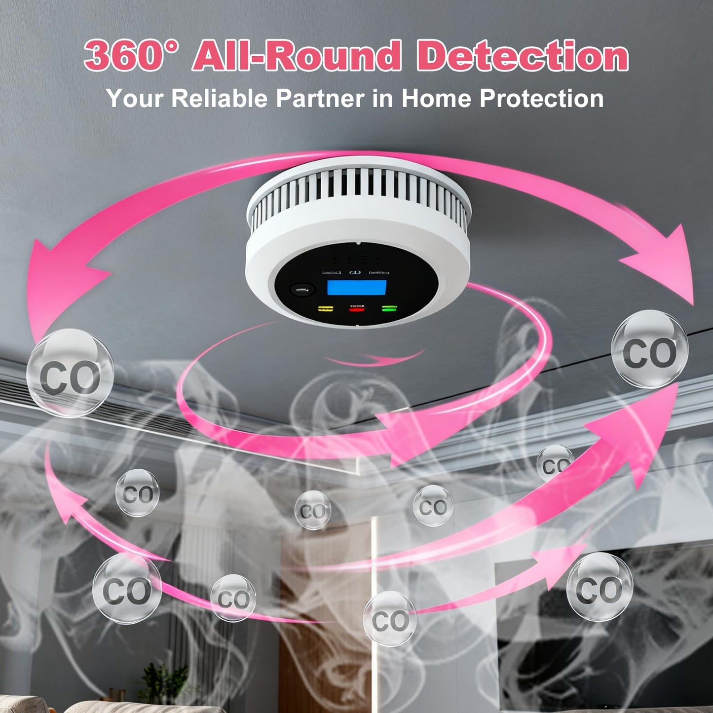 Smoke and Carbon Monoxide Detector Combo, 2-in-1 Dual Sensor CO & Smoke Alarm, Battery Operated Carbon Monoxide Detectors with LCD Display for Home, Easy to Install