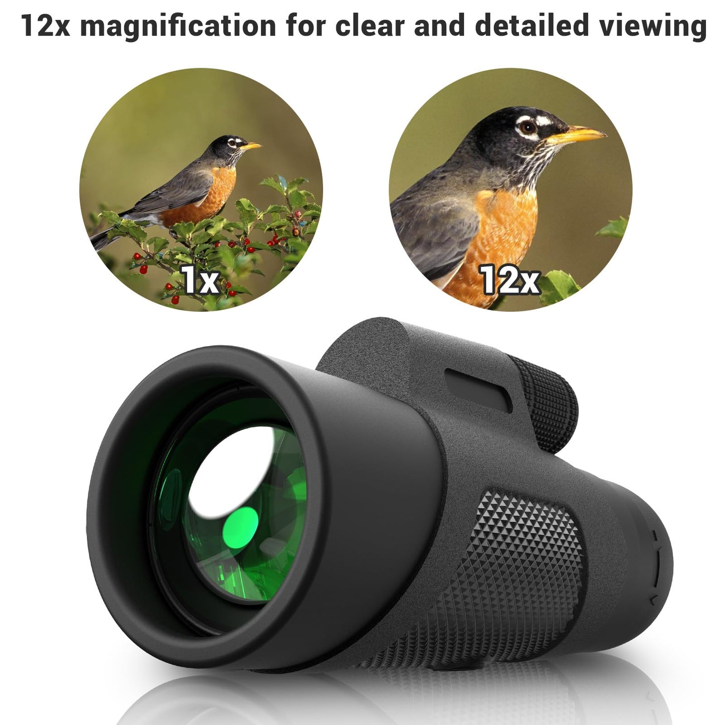 12X42 Monocular Telescope For Adults, High Powered Hd Compact Monoculars Portable Handheld Telescope With Bak4 Prism Fmc Lens Fo