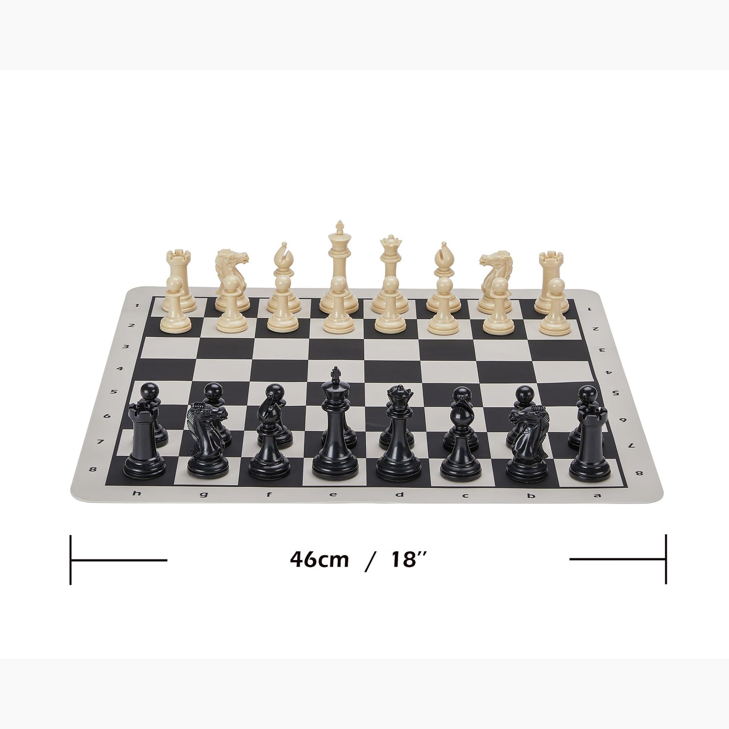 Conqueror Tournament Travel Chess Set 18''x18'' Foldable Silicone Chess Board / 3.5'' King Height Plastic Double Weighted Classic Staunton (Black and White Chessboard)