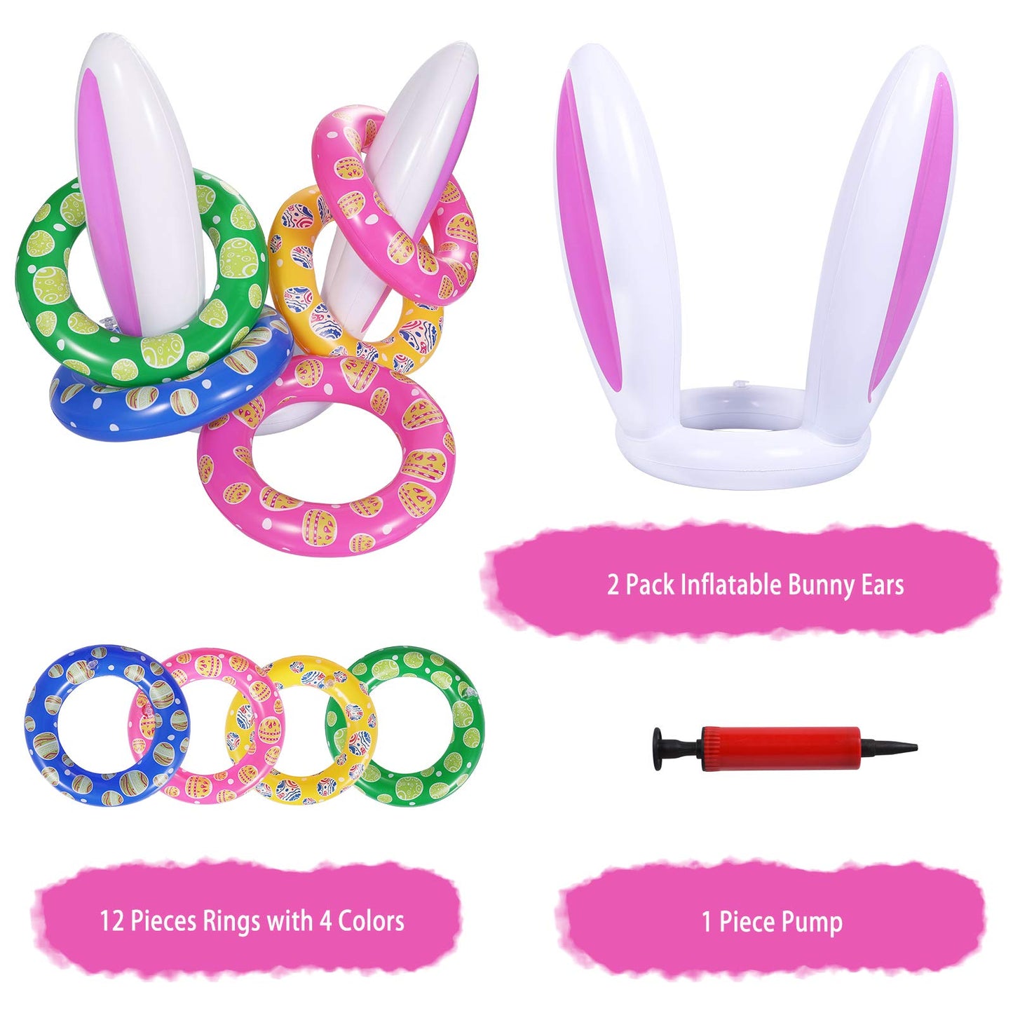 Max Fun Easter Inflatable Bunny Ring Toss Games Inflatable Toss Game for Easter Party Favors Indoor Outdoor Games (Easter Bunny Ears Ring Toss)