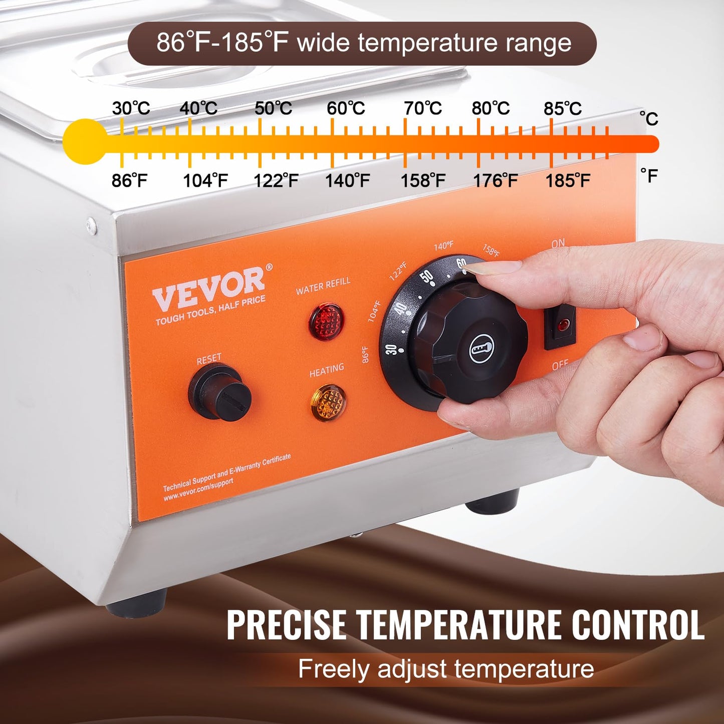 VEVOR Chocolate Tempering Machine, 9 Lbs 2 Tanks Chocolate Melting Pot TEMP Control 86~185℉, 1500W Stainless Steel Electric Commercial Food Warmer For Chocolate/Milk/Cream Melting and Heating