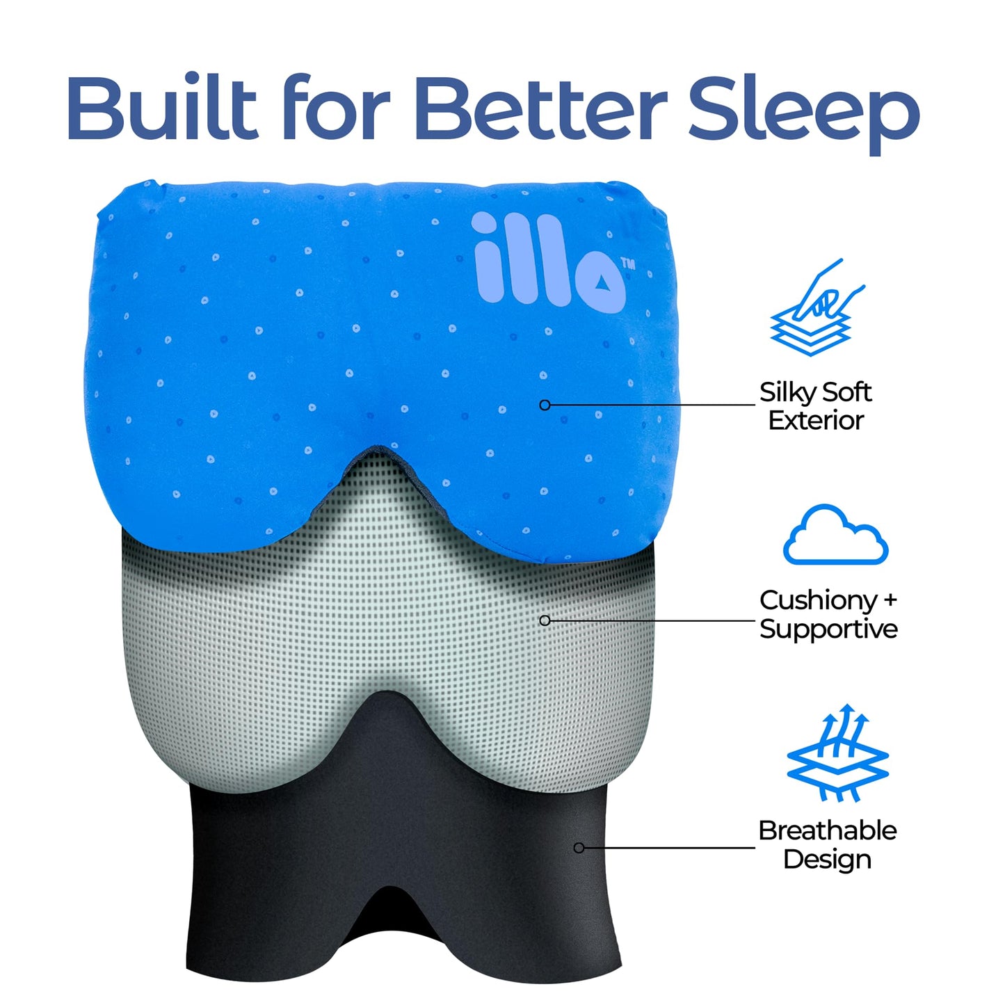 illo Wearable Pillow Sleep Mask | Soft Mulberry Silk Blackout Women Sleeping Eye Mask | Best for Her Home Bed Work Camping Airplane | Great Birthday Gift for Mom Sister Grandma Girlfriend & Teacher