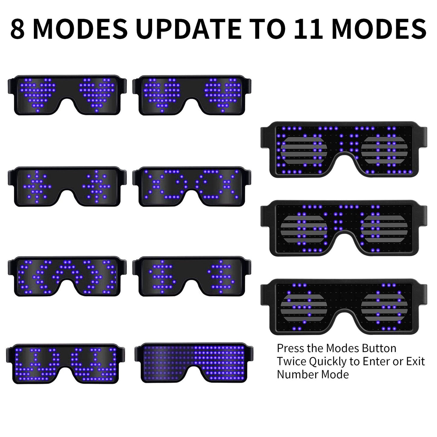 Suruid Upgrade Dynamic LED Glowing Glasses USB Rechargeable LED Light Up Glasses with Flashing Neon, 11 Patterns LED Luminous Eyeglasses for Parties, Nightclub, Halloween, Concerts-Blue