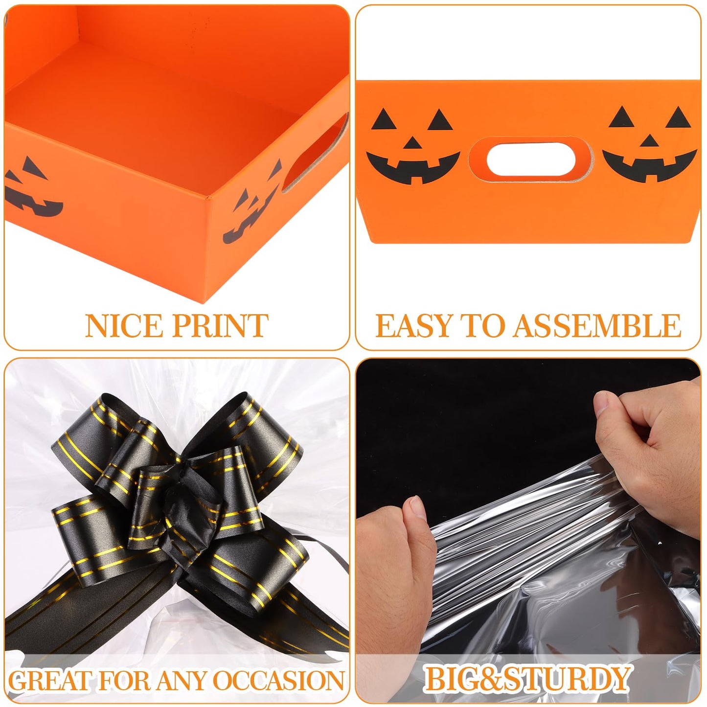 Kolewo4ever 36Pcs 12 Pack Halloween Basket Boo Basket Set 8x10inch Pumpkin Baskets for Gifts Empty to Fill with Baskets Empty Bags Pull Bows for Halloween Holiday
