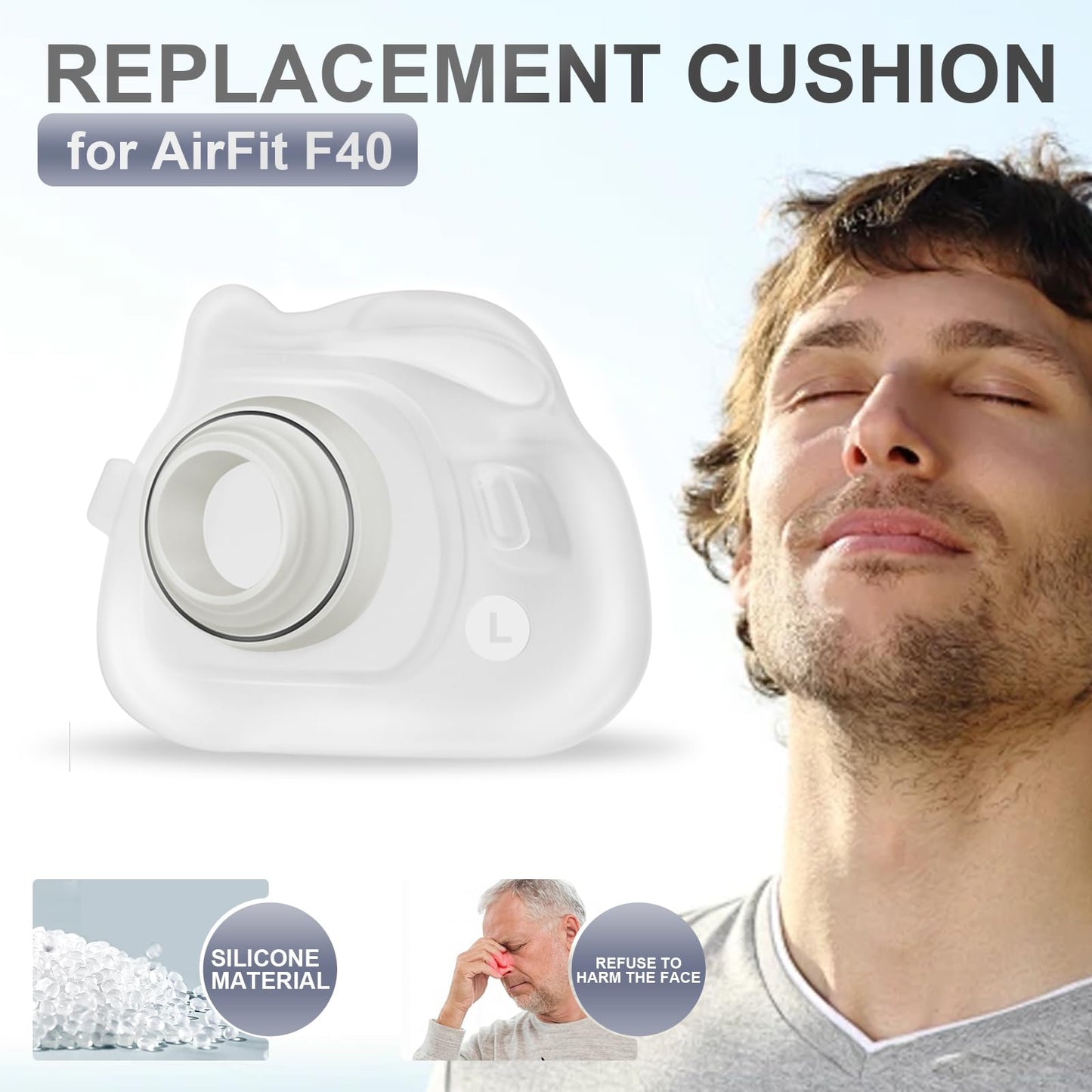 EvoClean Reliable Silicone Cushion for AirFit F40 Full Face Replacement Cushion (L)