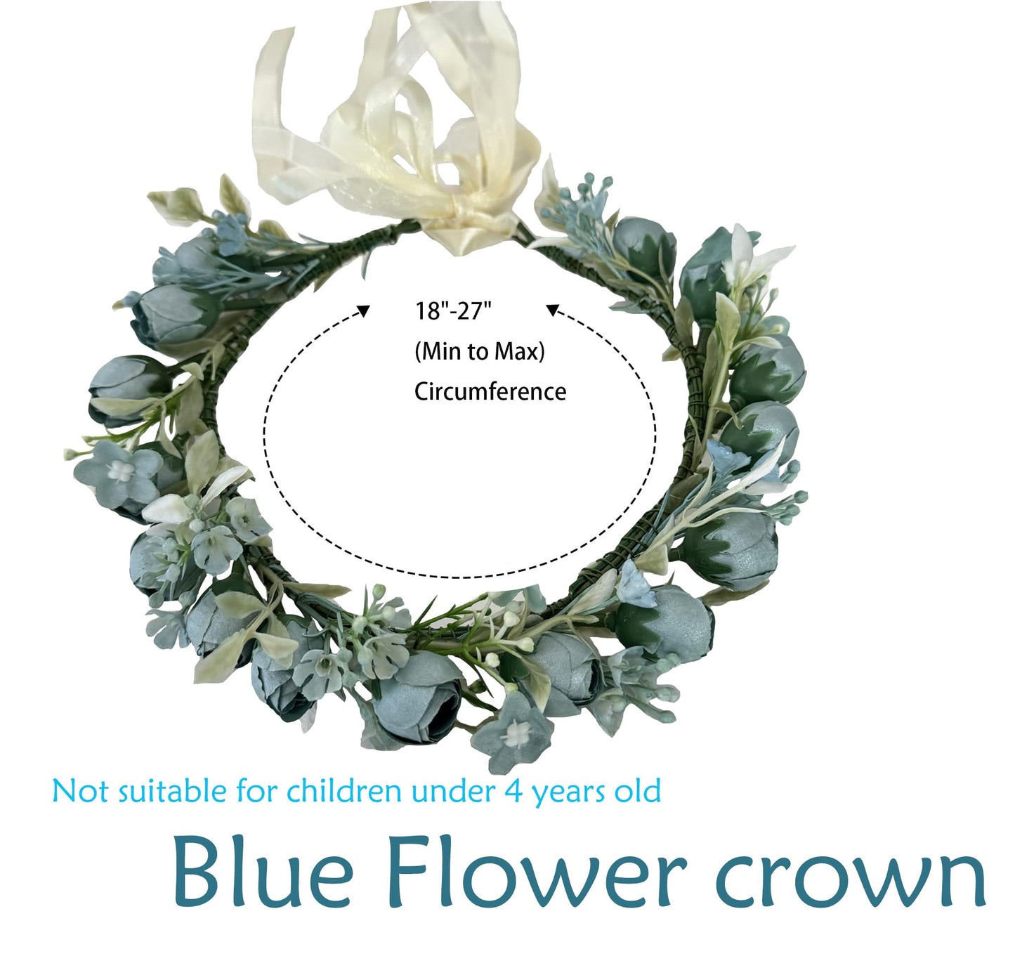 DreamLily Girls Camellias Flower Crown Birthday Photo Pops Hair Wreath Wedding Festival Floral Headpiece XM11 (Blue)