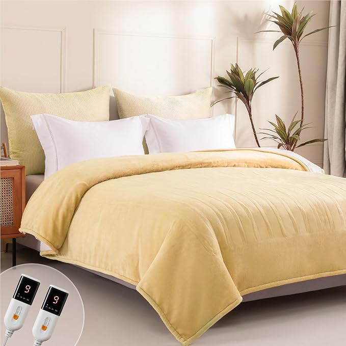 Heated Blanket King Size - Dual Controllers Electric Blanket King with 9 Heat Settings & 10 Hour Auto Off,Overheat Protection,Machine Washable 100"x90"(Cheesy Yellowk)