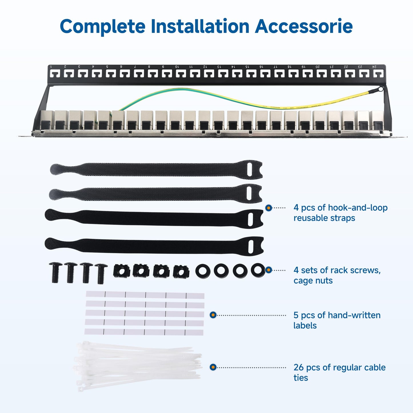 Cable Matters 1U 19-Inch 24-Port 10Gbps Cat6A Ethernet Patch Panel with Inline Keystone and Cable Management Bar, Rackmount or Wall Mount RJ45 Patch Panel