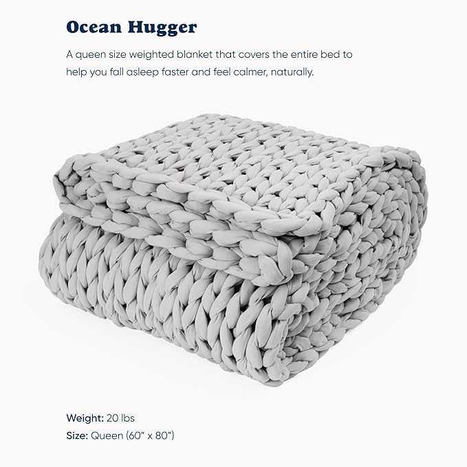 Bearaby Weighted Hugger Blanket 20 lbs Queen Size (60"x80") – Moonstone Grey Blanket Recycled Polyester – Eco-Friendly, Heavy Throw for Adults – Soft, Breathable, Sustainable Comfort